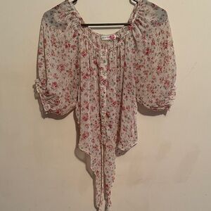 Body Central Floral Blouse - Cream and Red
